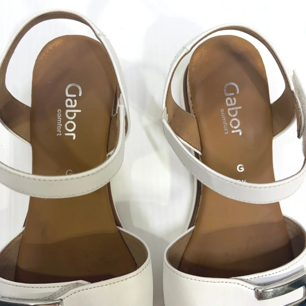 Gabor Comfort White Nappa Leather Slingback Wedge Sandals Strappy UK 6.5 US 9